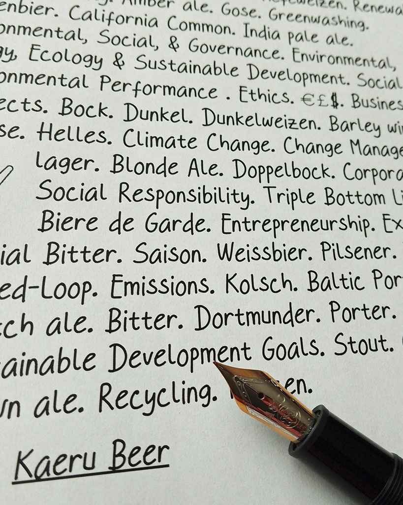 Pen and paper displaying a beer list - Copywriting, Editing, Content & Proofreading.